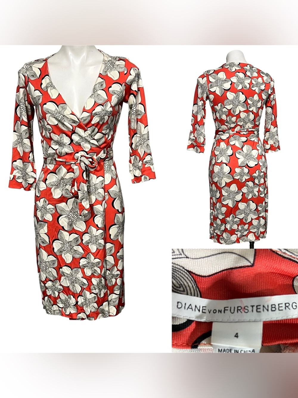 Diane von Furstenberg New Julian Two Silk Jersey Wrap Dress Sz 4 knee length